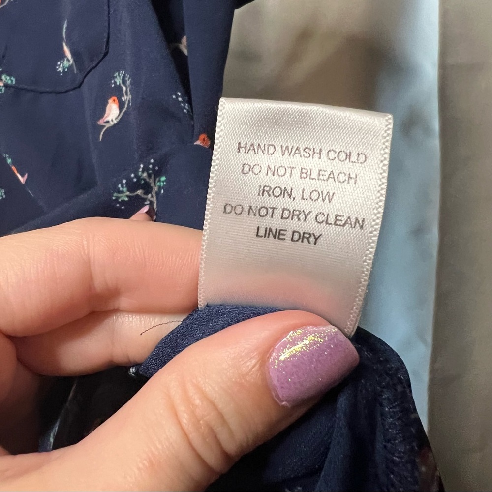 S.R by Sweet Rain Navy Bird Blouse - Picture 7 of 9